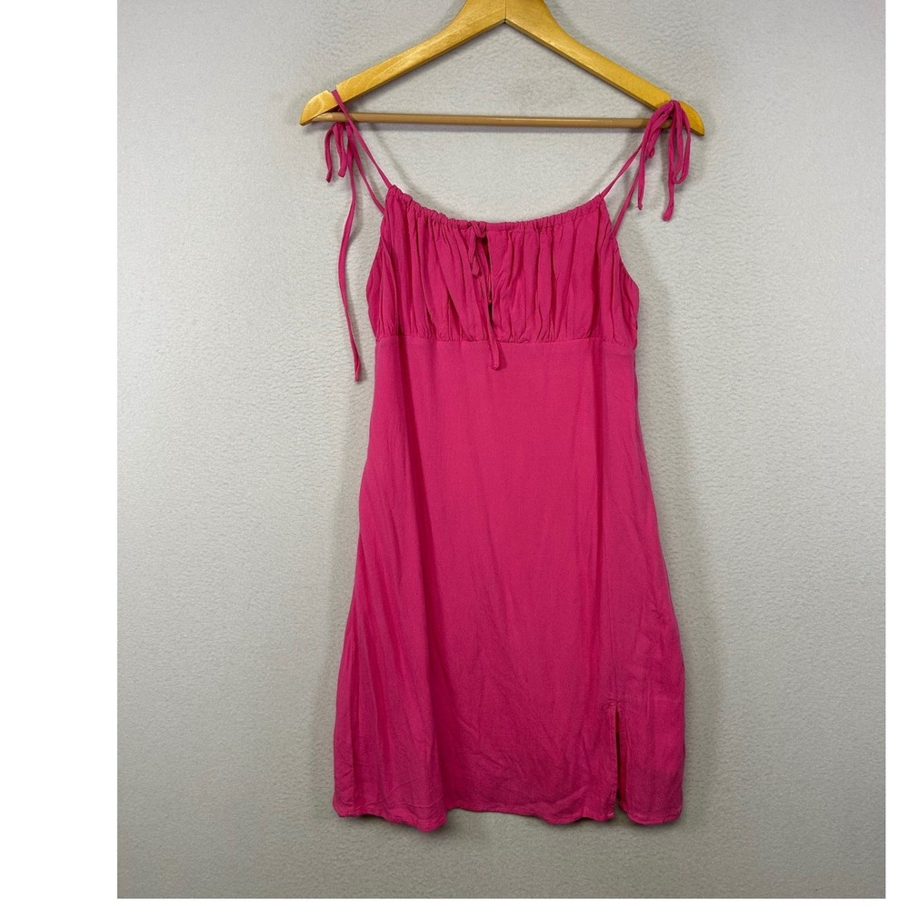 Barbiecore Garage Women S Pink Romper Dress Tie Strap Ruched Slit Mini Skort